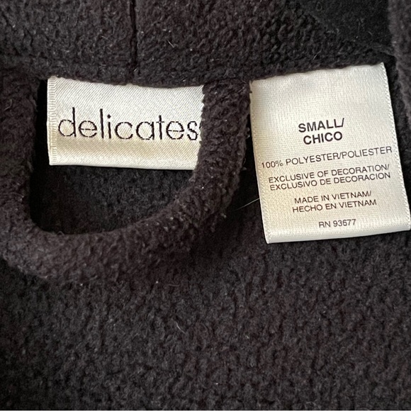 Delicates Coffee Mug Robe Faded Black Fleece Belted & Embroidered Oversized S - Picture 9 of 9